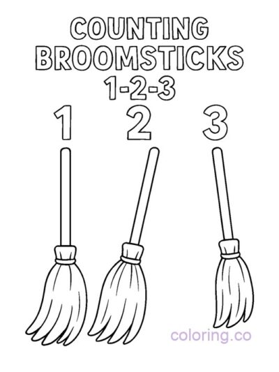 Counting Broomsticks Preschool Coloring Page