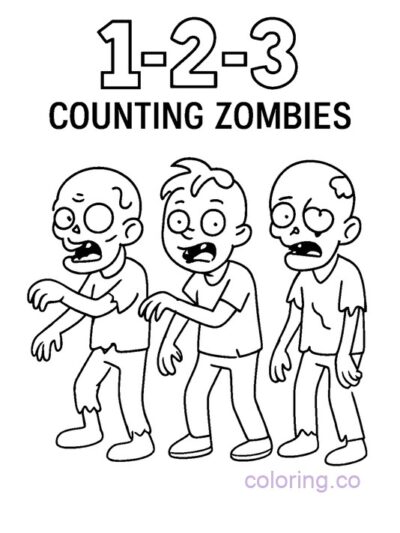 Fun and Spooky Counting Zombies Coloring Page