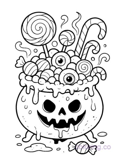 Spooky Candy Cauldron Coloring Page