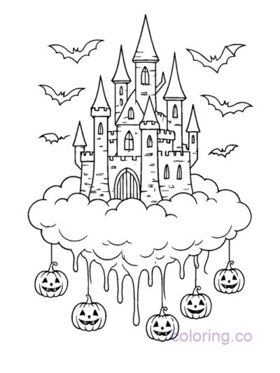 Creepy Castle on a Cloud Coloring Page