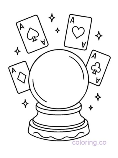 Magical Crystal Ball and Cards Coloring Page