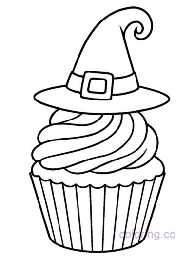 Witch Hat Cupcake Coloring Page