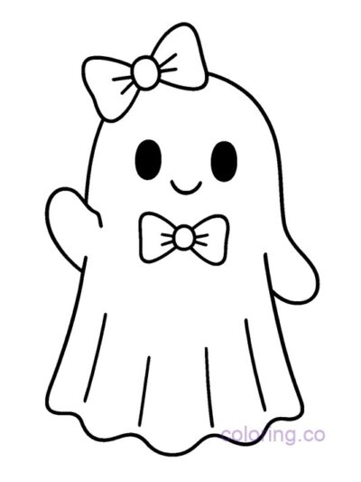Cute Ghost with Bowtie Coloring Page