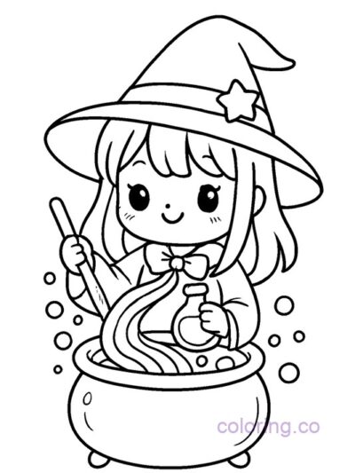 Cute Kawaii Witch Coloring Page