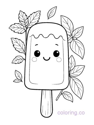Cute Kawaii Popsicle with Herbs Coloring Page