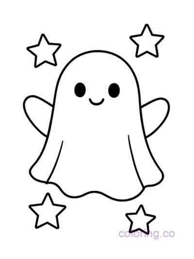 Cute Ghost and Stars Coloring Page