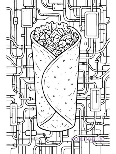 Cyberpunk Burrito Advanced Coloring Page
