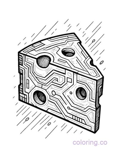 Cyberpunk Cheese Slice Coloring Page for Teens