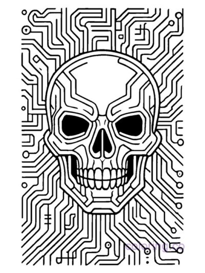 Cyberpunk Neon Skull Coloring Page