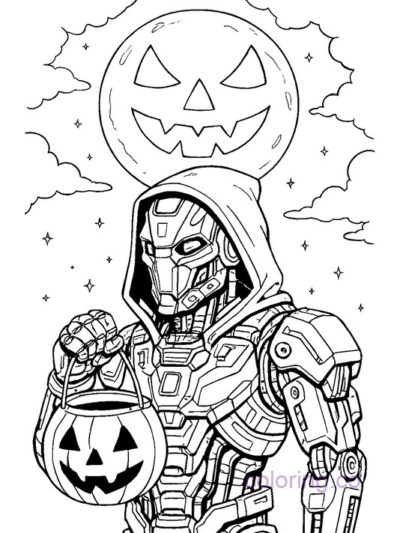 Cyberpunk Robot Halloween Coloring Page