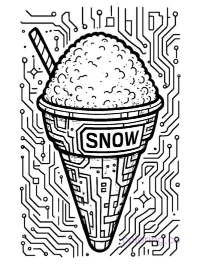 Cyberpunk Snow Cone Coloring Page for Teens