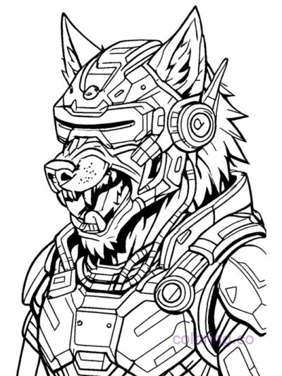 Cyberpunk Werewolf Mask Coloring Page