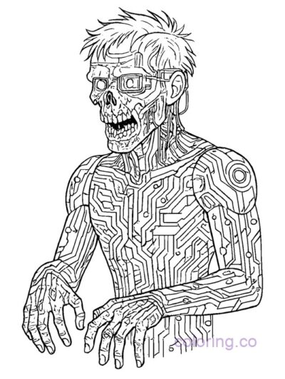 Cyberpunk Zombie Circuit Body Coloring Page
