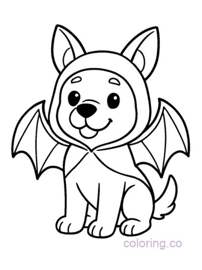Cute Dog in Bat Costume Coloring Page