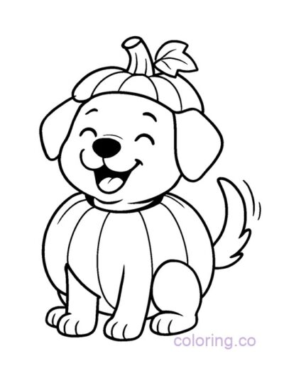 Adorable Dog in Pumpkin Costume Coloring Page