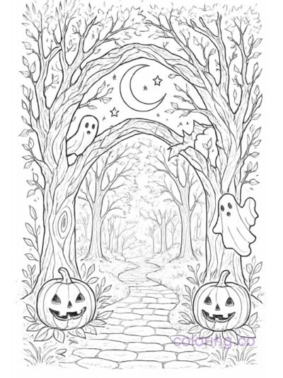 Dreamlike Forest Halloween Coloring Page