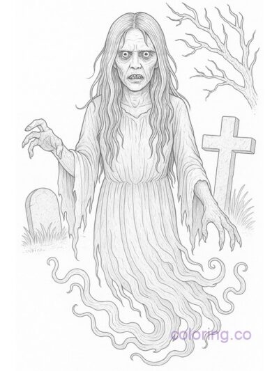 Eerie Ghost Woman Coloring Page