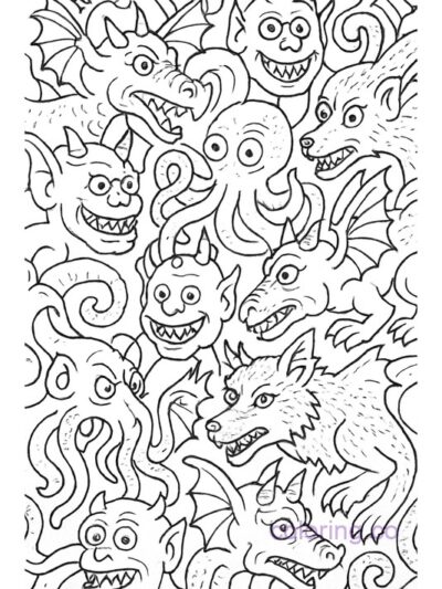 Escher-Inspired Monster Illusion Coloring Page