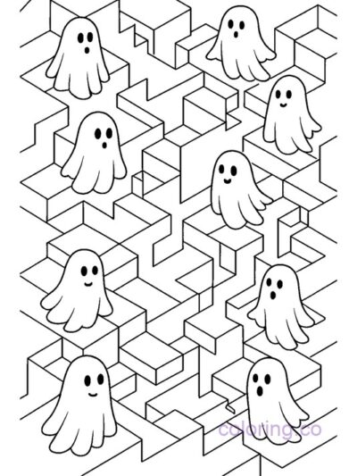 Escher-Style Ghost Maze Coloring Page