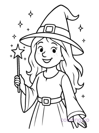 Enchanting Fairytale Witch Coloring Page
