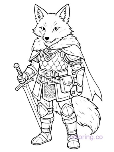 Fantasy Fox Warrior Coloring Page