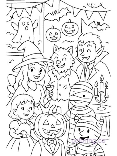 Fantasy Halloween Costume Party Coloring Page