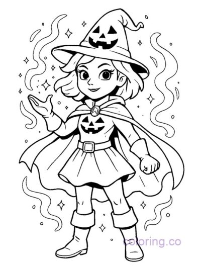 Fantasy Halloween Superhero Coloring Page