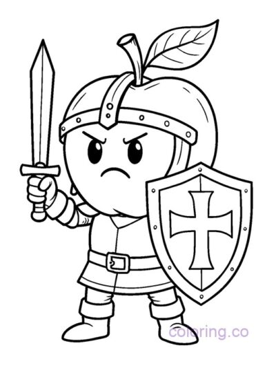 Fantasy Apple Warrior Coloring Page