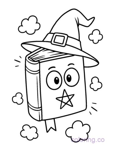 Floating Witch Book Coloring Page