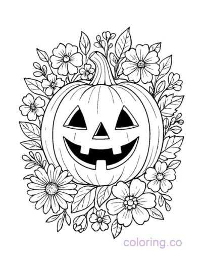 Halloween Floral Jack-o-Lantern Coloring Page