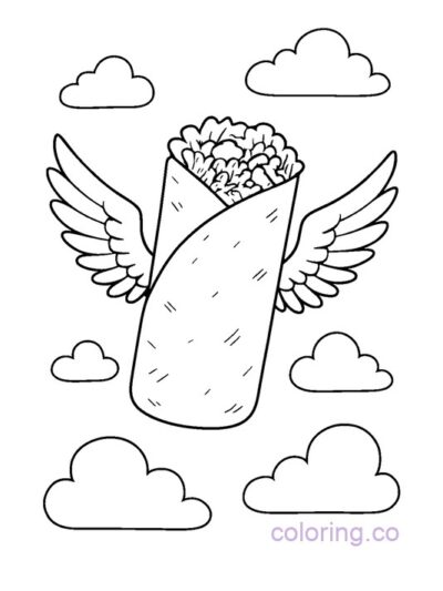 Flying Burrito with Wings Coloring Page for Kids