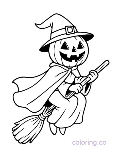 Flying Pumpkin Witch Coloring Page
