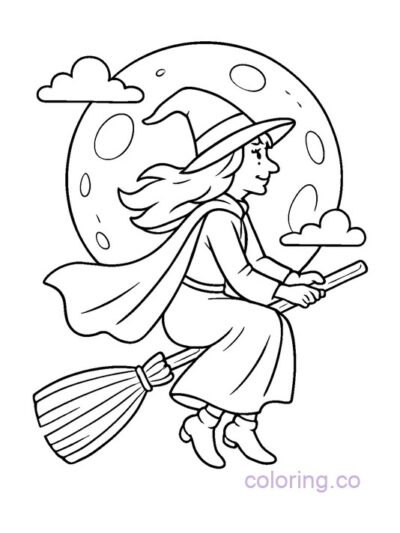 Flying Witch Preschool Coloring Page