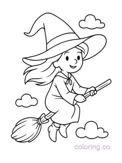 Cute Flying Witch Coloring Page