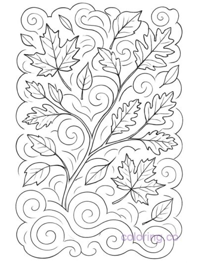 Foggy Fall Leaves Coloring Page