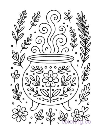 Folk Art Cauldron Coloring Page