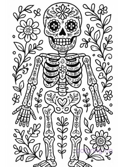 Folk Art Skeleton Coloring Page