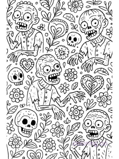 Intricate Folk Art Zombie Coloring Page