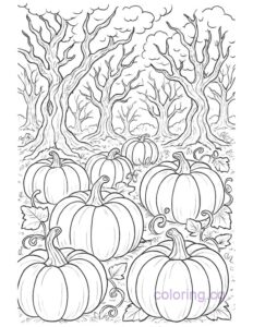 Enchanting Forest of Pumpkins Coloring Page
