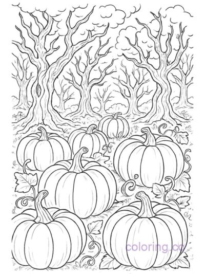 Enchanting Forest of Pumpkins Coloring Page