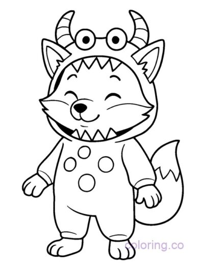 Adorable Fox in Monster Costume Coloring Page