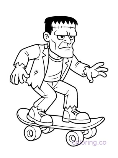 Frankenstein Skateboarding Coloring Page