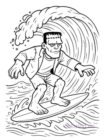 Frankenstein Surfing Coloring Page