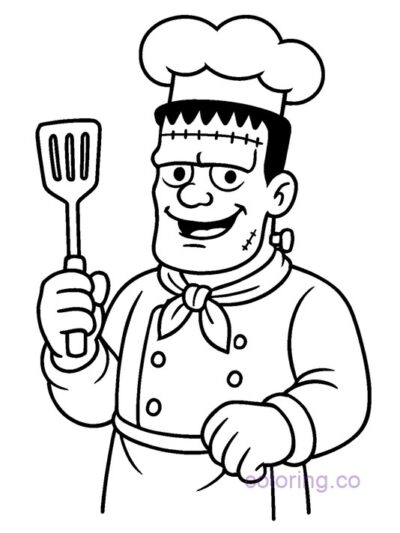 Friendly Chef Frankenstein Coloring Page