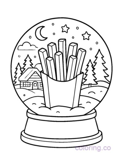 Fun French Fries in a Snow Globe Coloring Page