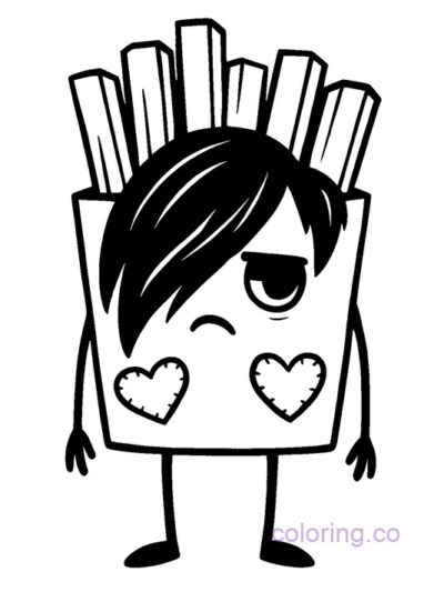 Emo French Fry Character Coloring Page for Teens