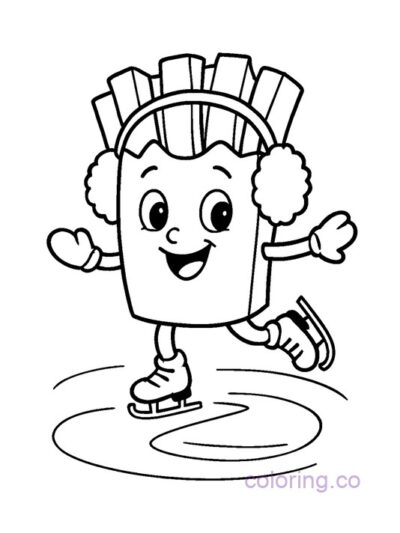 Fun French Fry Ice Skating Coloring Page for Kids