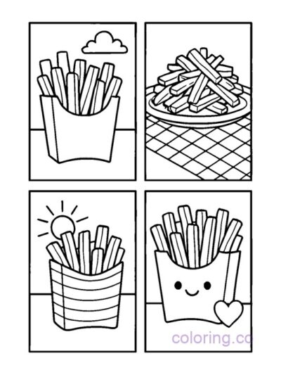 Fun French Fry Polaroid Collage Coloring Page