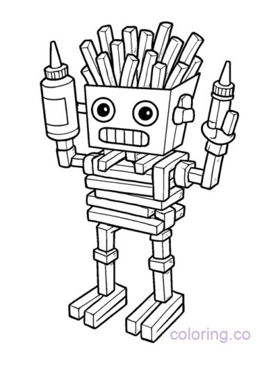 Fun French Fry Robot Coloring Page for Kids