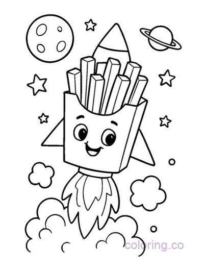 Adorable French Fry Rocket Coloring Page for Kids